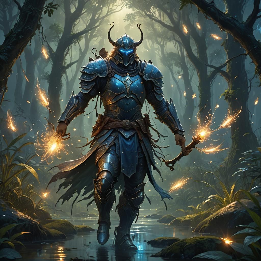 Mystifying Warrior in Enchanted Realm: Fantasy Concept Art