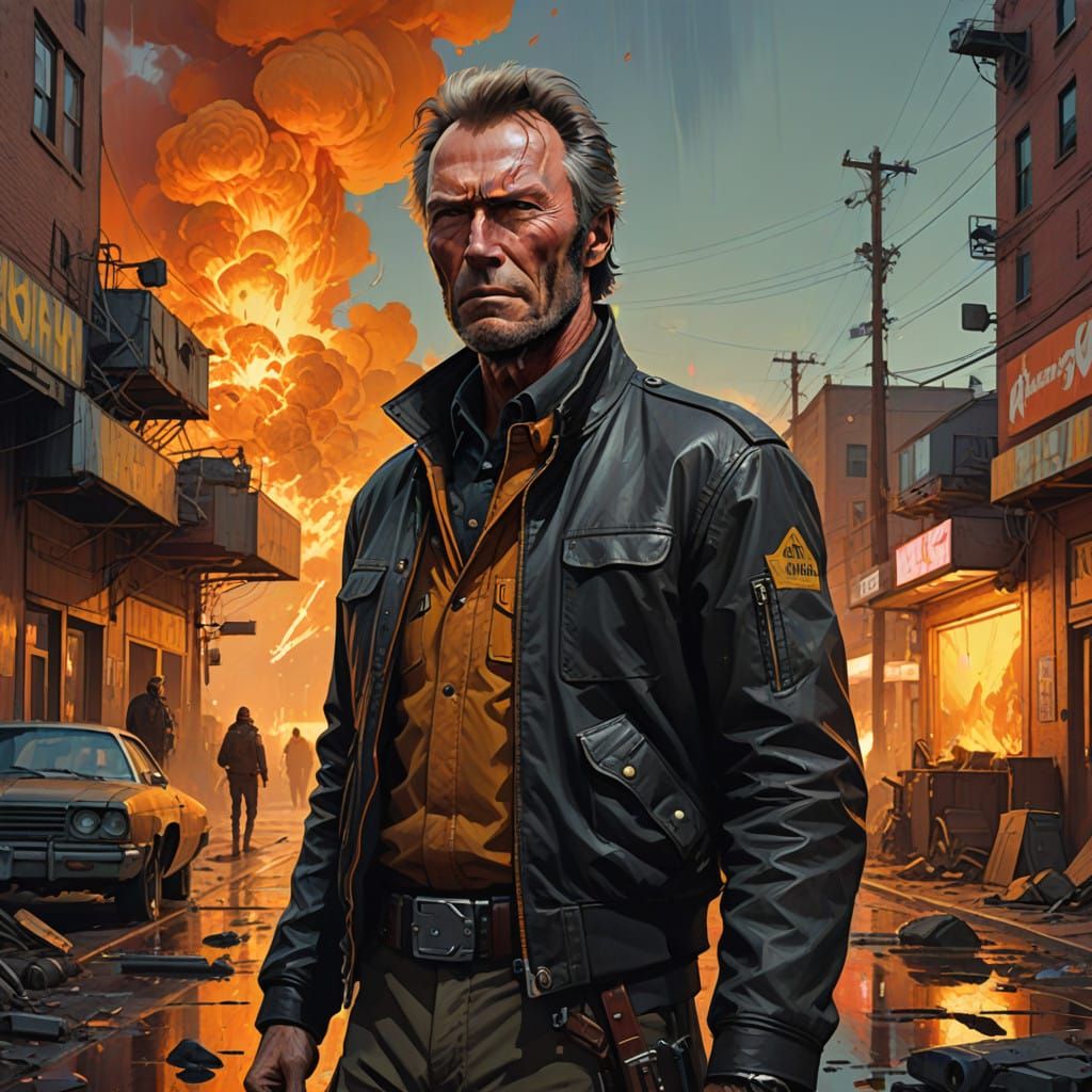 Gritty Cinematic Portrait of Clint Eastwood in Hyperrealisti...