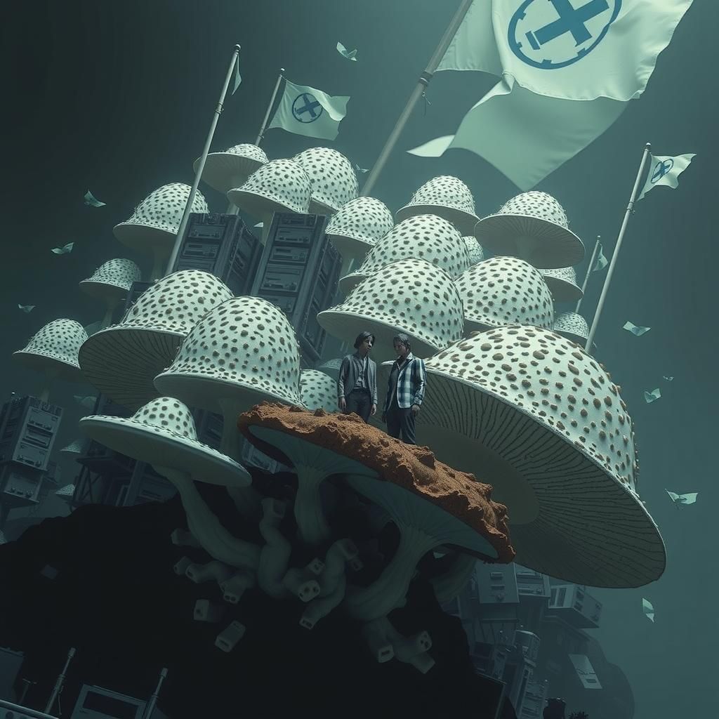 Dystopian Bureaucrats Counting Mushrooms in Surreal Metropol...