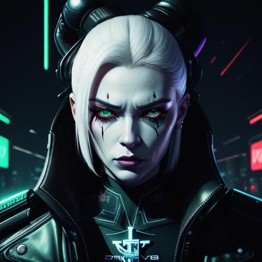 Cyberpunk Albino Woman Portrait in Neon Style