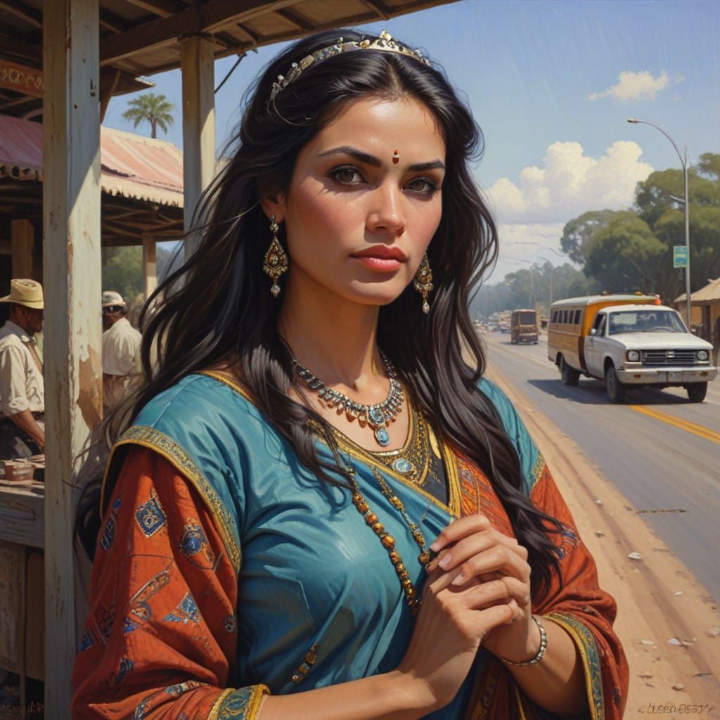 Beauty Queen of Kakadooba Junction in Oil Painting Style