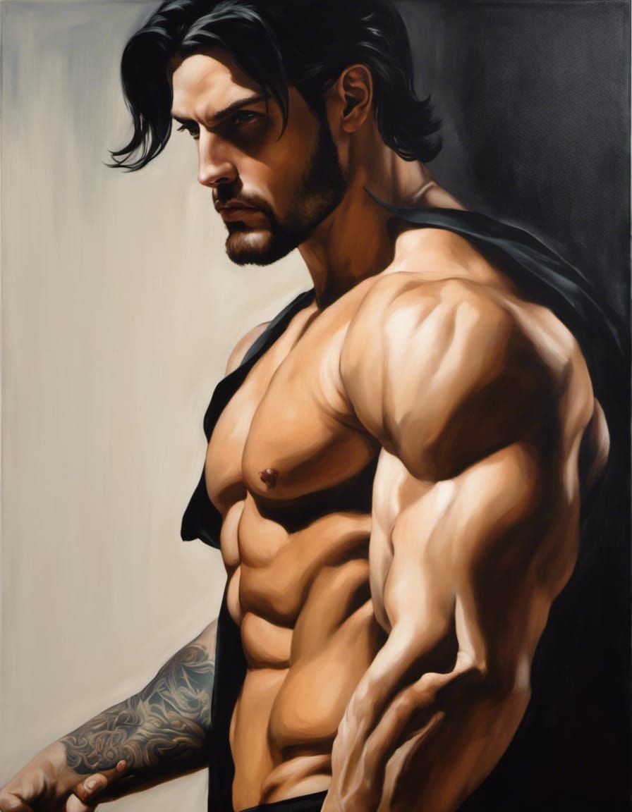 Homoerotic Man Portrait in Oil Painting Style