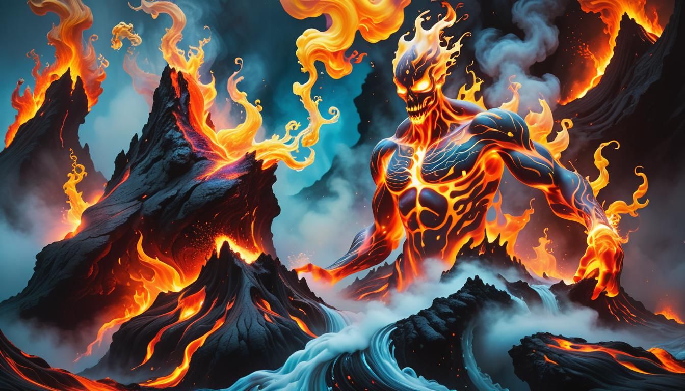 Fire Elemental in Surrealist Style with Gemstones