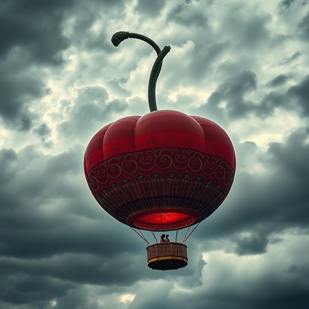 Cherry Hot Air Balloon in Dramatic HDR Sky
