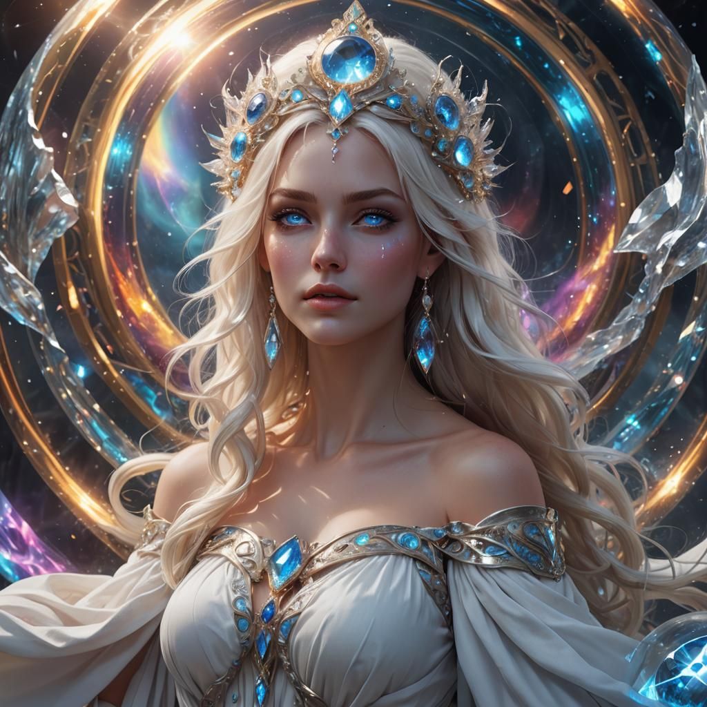 Goddess in Crystal Orb with Flowing Hair