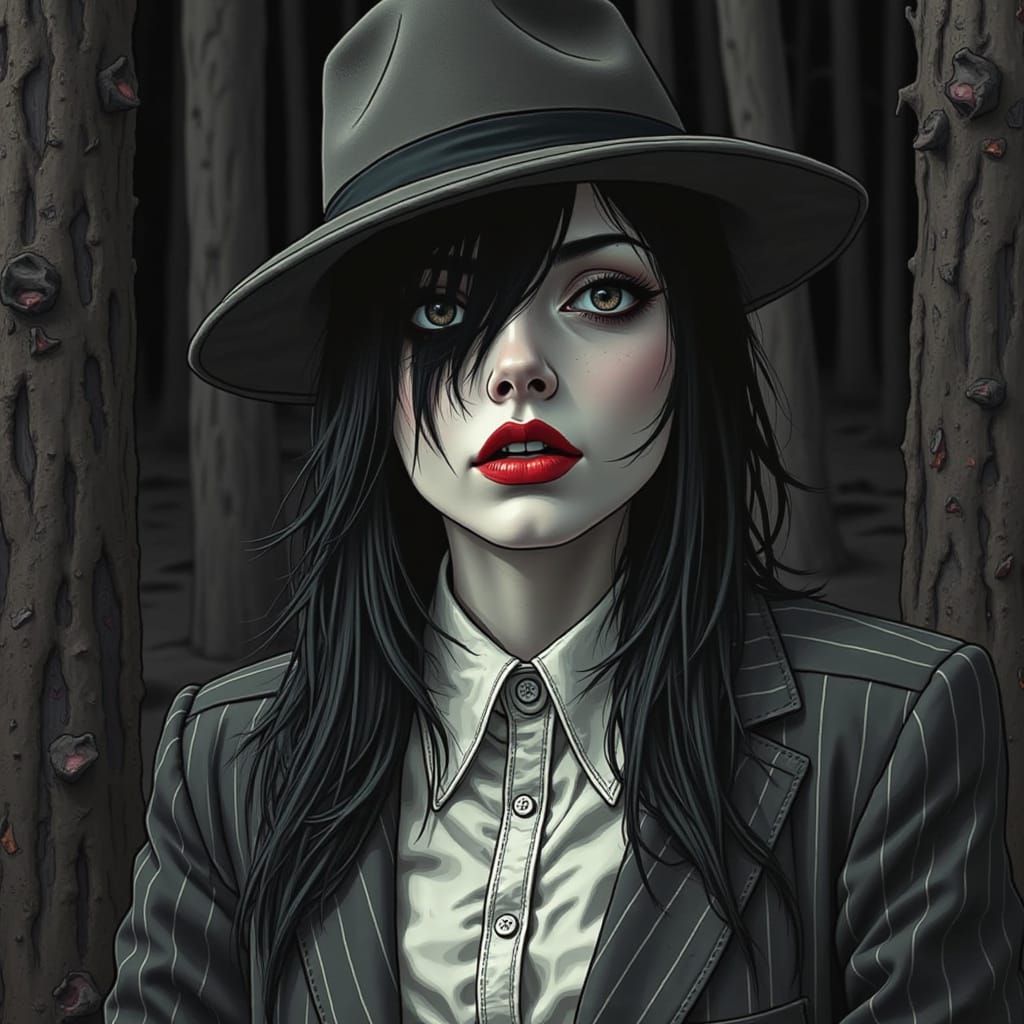 Gothic Woman in Dark Forest: Analog Horror Glitchcore