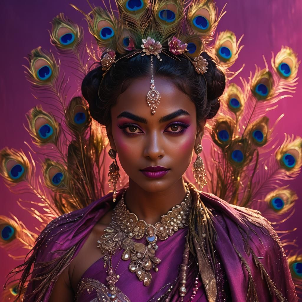 Peacock Haired Woman in Dreamy Bollywood Style