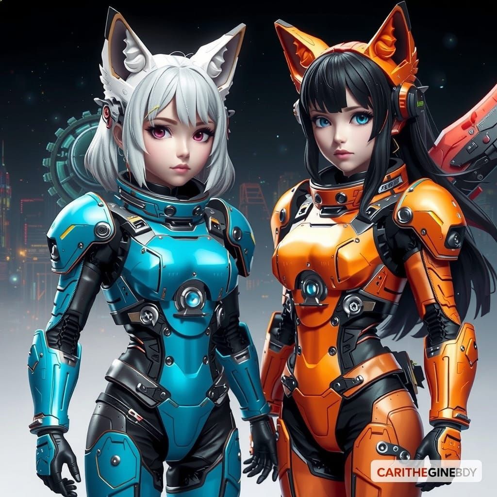 Cyborg Heroine with Cybernetic Sword in Dystopian City