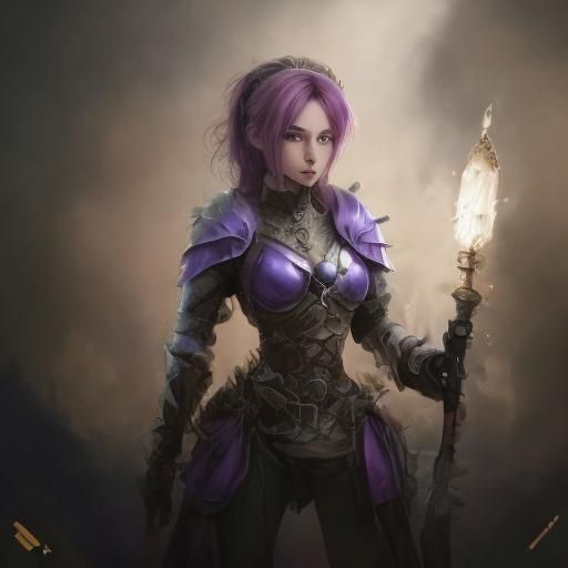 Armored Fairy with Sparkling Staff in Fantasy Landscape