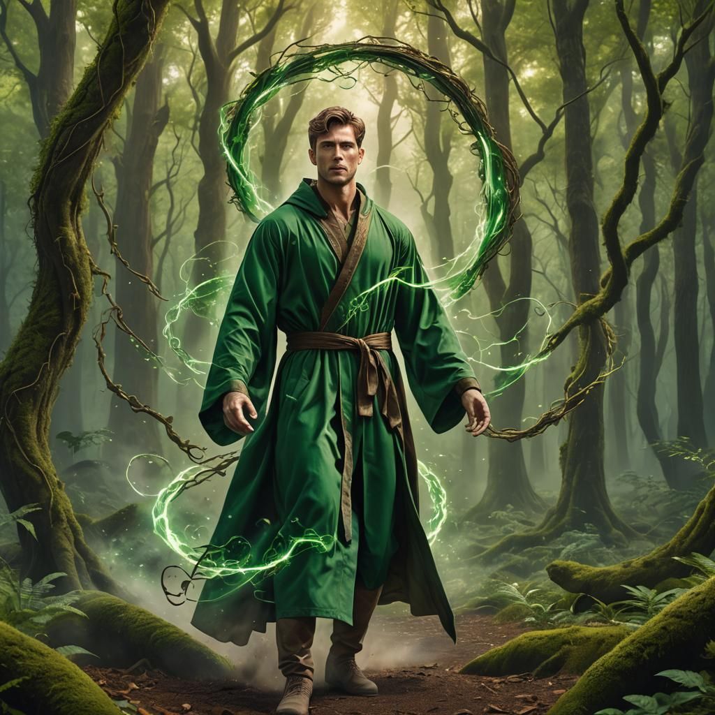 A green mage in the forest.