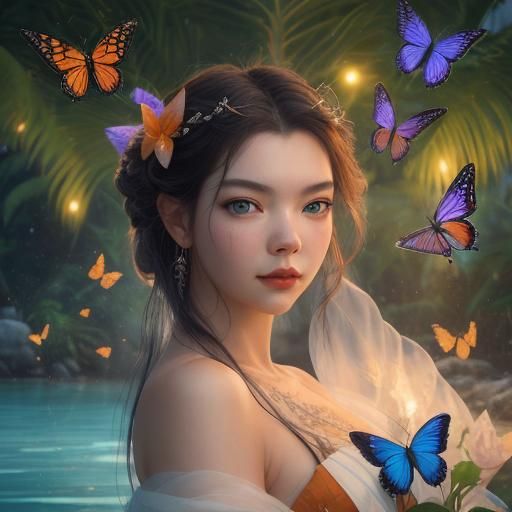 Tropical Paradise Woman in Hyper-Realistic HDRI Photograph