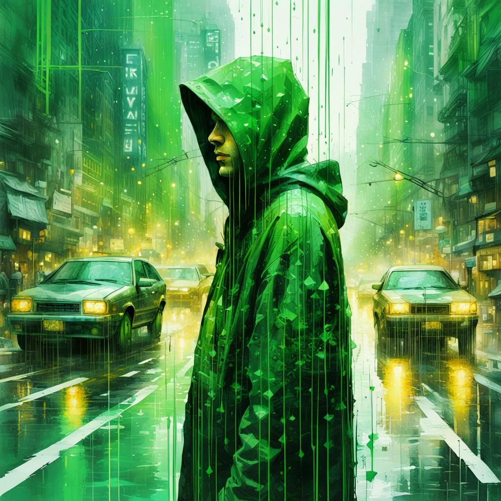 Electric Green Matrix Cityscape in Digital Art Style