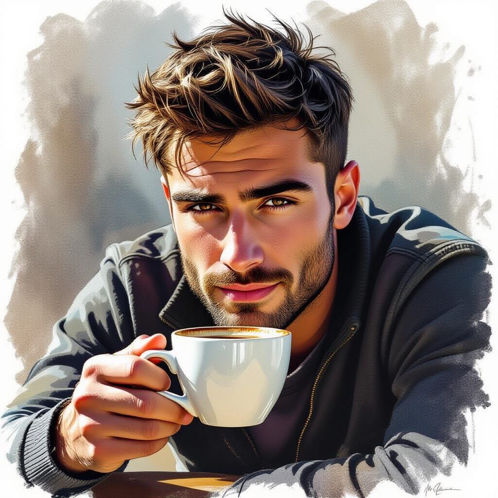 Hyperdetailed Charcoal Drawing of Young Italian Man