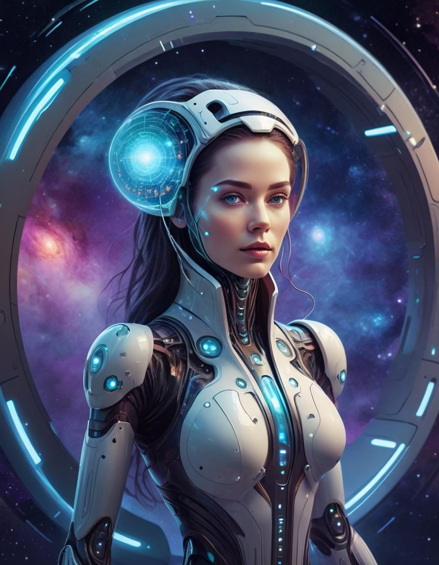 Android Woman Emerges from Cosmic Portal
