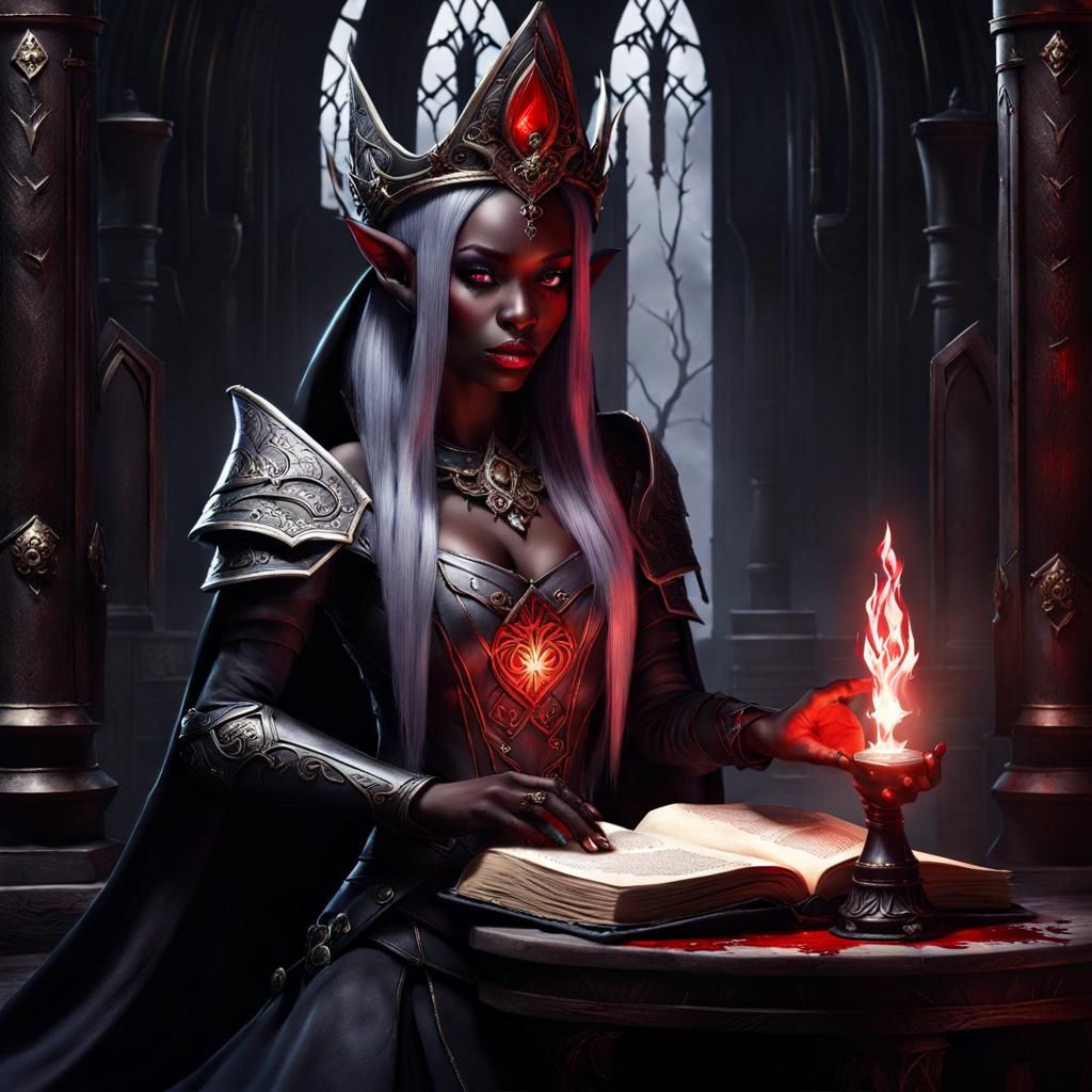 dark elven witch with spell book