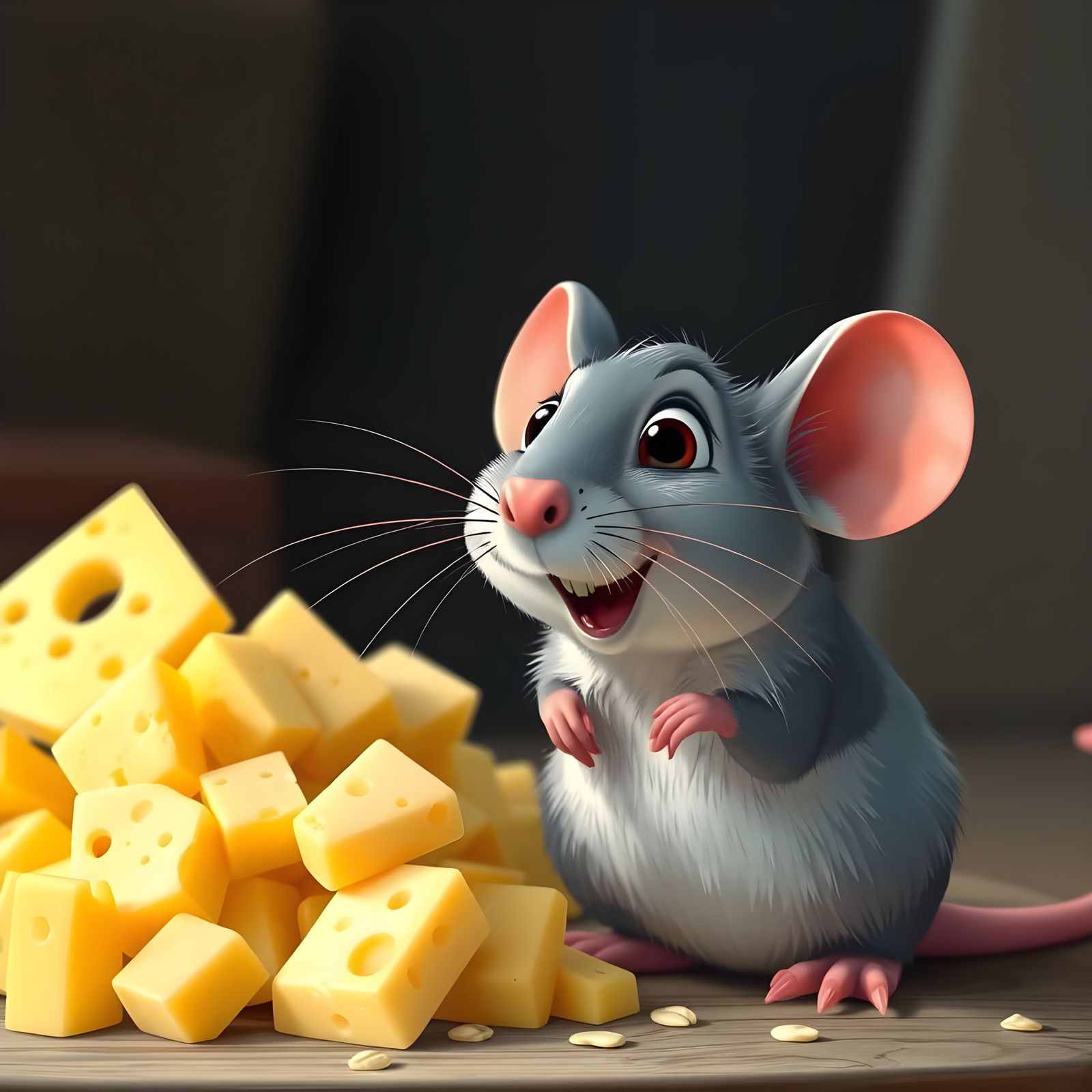 Whimsical Ratatouille-Inspired Cartoon Rat Overjoyed by Chee...