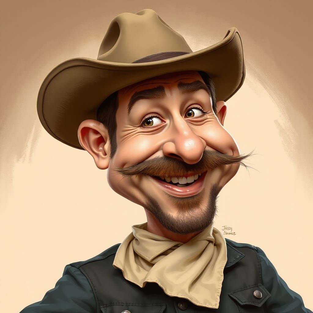 Comical Caricature of Jesse James in Cowboy Attire