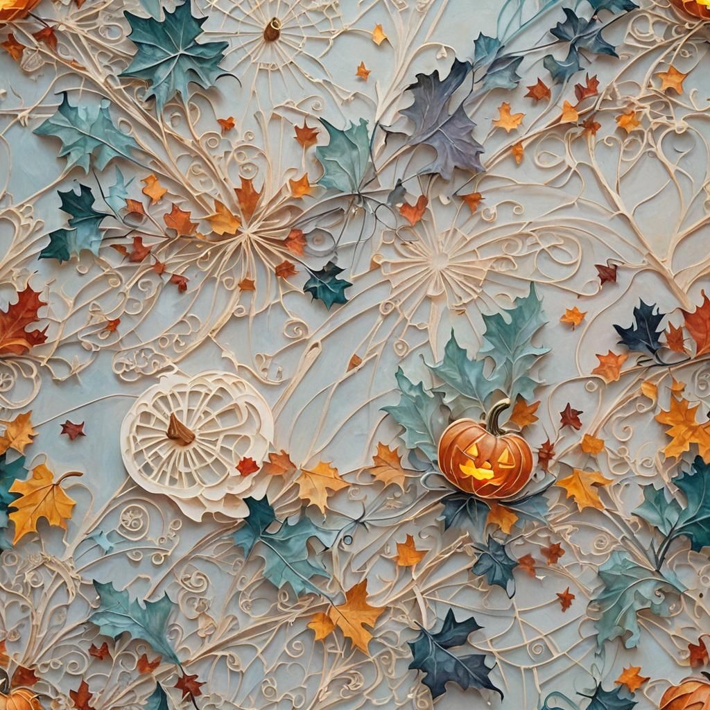 Filigree Halloween Pumpkin in Ghostly Town, Oil Painting