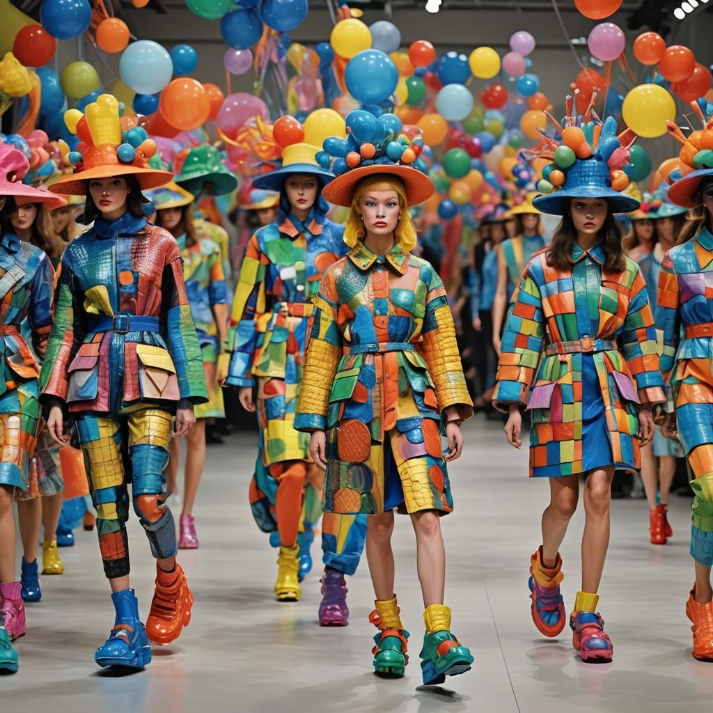 Runway Models in Colorful Makeup and Hats