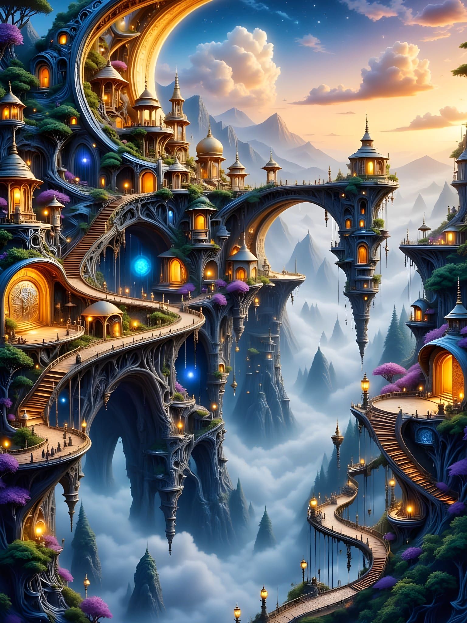 Ancient Arabic City on Colossal Pillars in Dreamlike Style