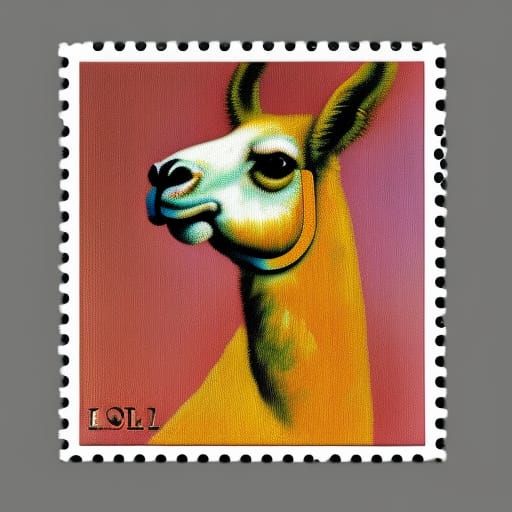 Llama Postage Stamp in Oil Painting Style