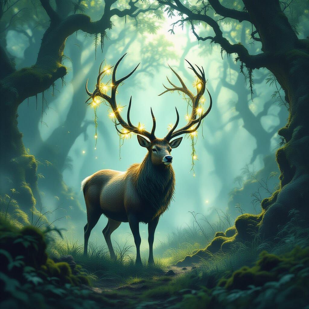 Majestic Stag in Mystical Forest Clearing