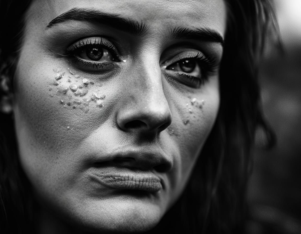 Emotional Portrait of a Crying Woman in Black and White