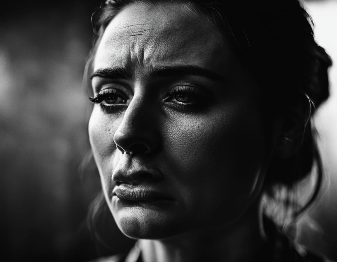 Monochrome Portrait of a Crying Woman