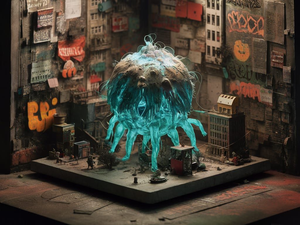 Bioluminescent Miniature City Mutant Morphosis Diorama