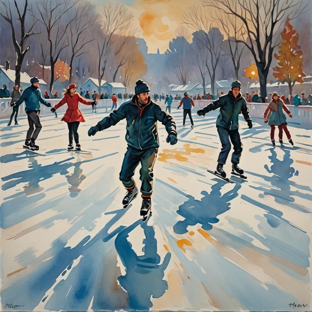 Epic Impressionist Masterpiece of YMCA Ice Skaters in Vibran...