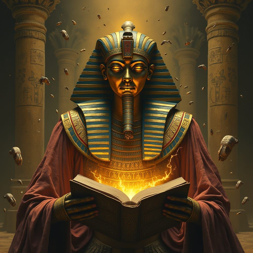Pharaoh in Underworld with Book of the Dead