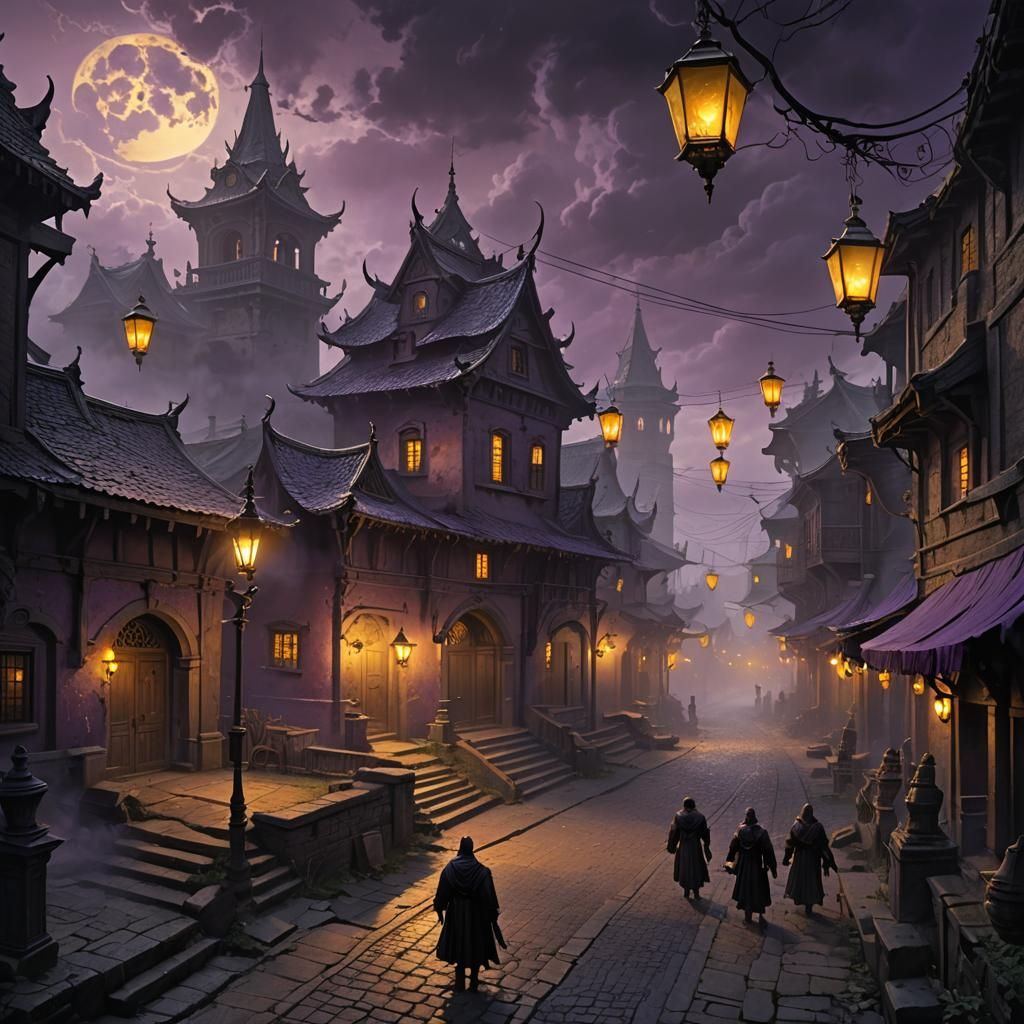 Eerie Dark Fantasy Town with Malevolent Force