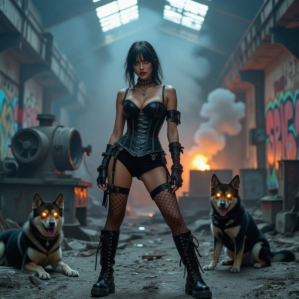 Neo-Victorian Punk Model in Industrial Art Gallery