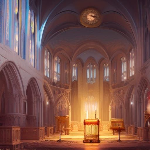 Glorious Christian Church Interior: Detailed Matte Painting