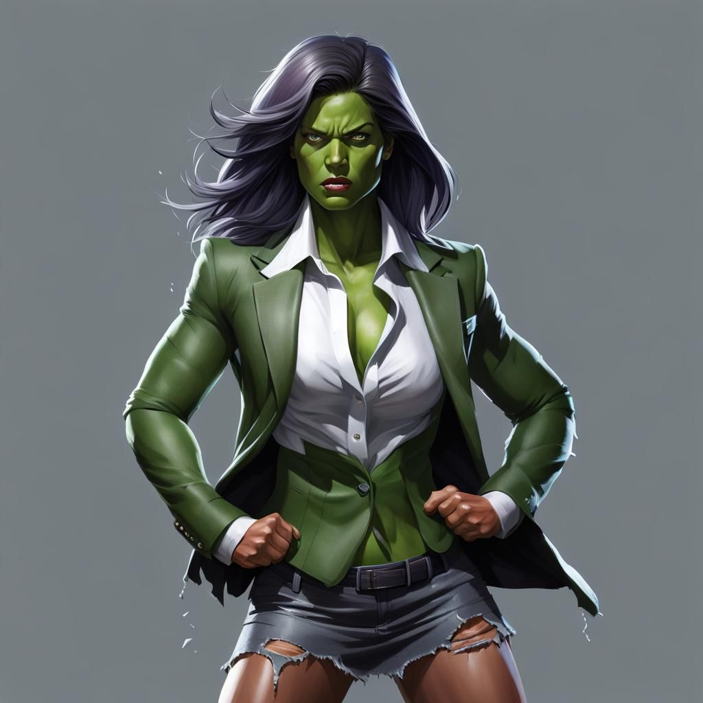 She-Hulk at the Office in Torn Clothes