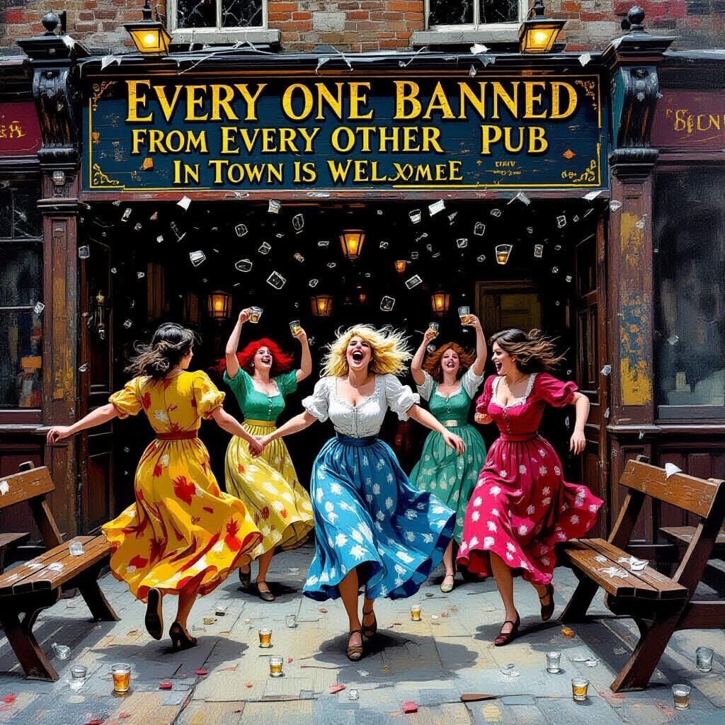 Boisterous Pub Scene in Jamie Hewlett Style