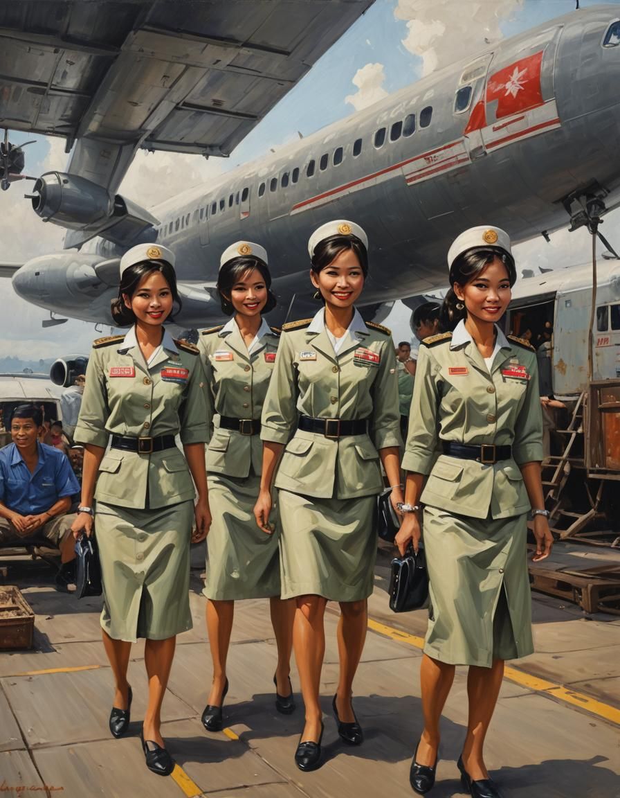 Thai Cabin Crew Oil Painting in Realist Style