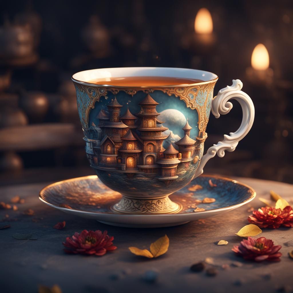 Smiling Tea Cup: Detailed Matte Painting