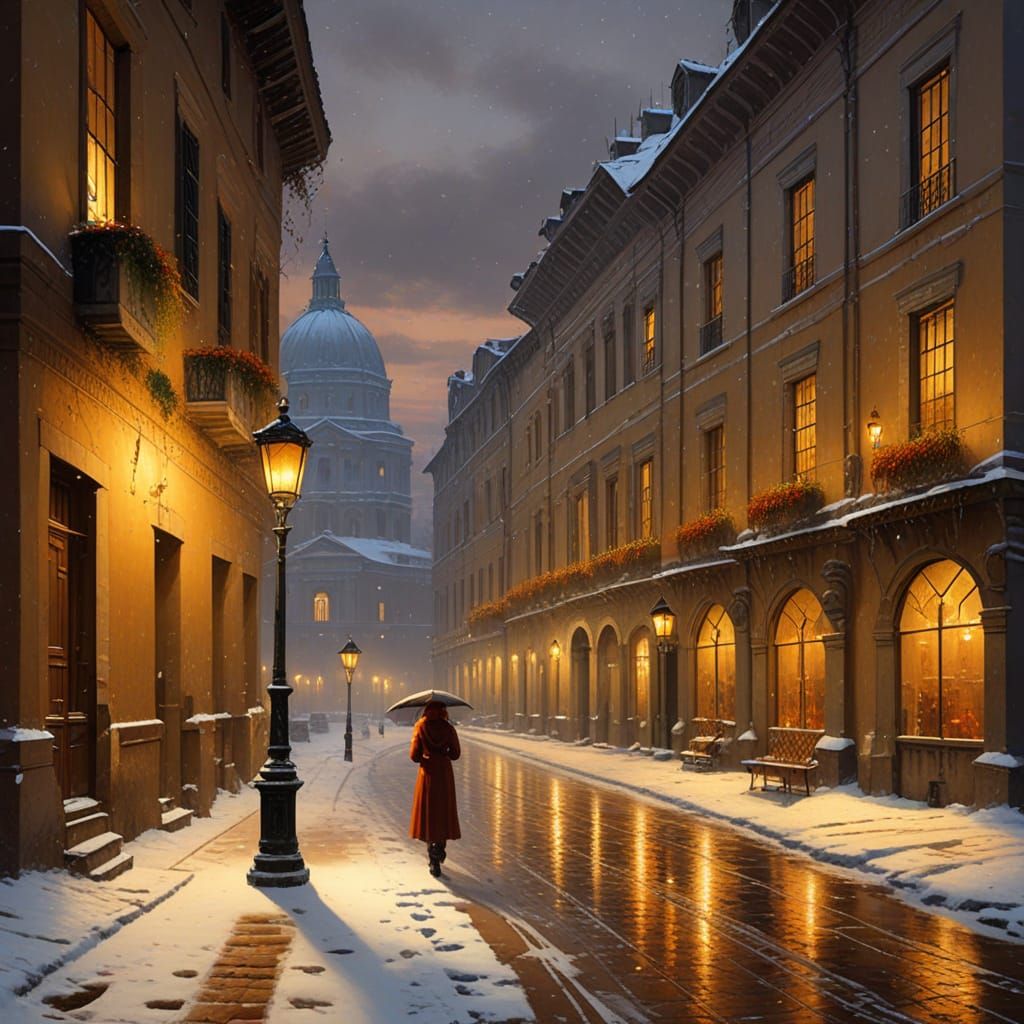 Golden Hour in Rome: A Redheaded Woman's Serene Stroll