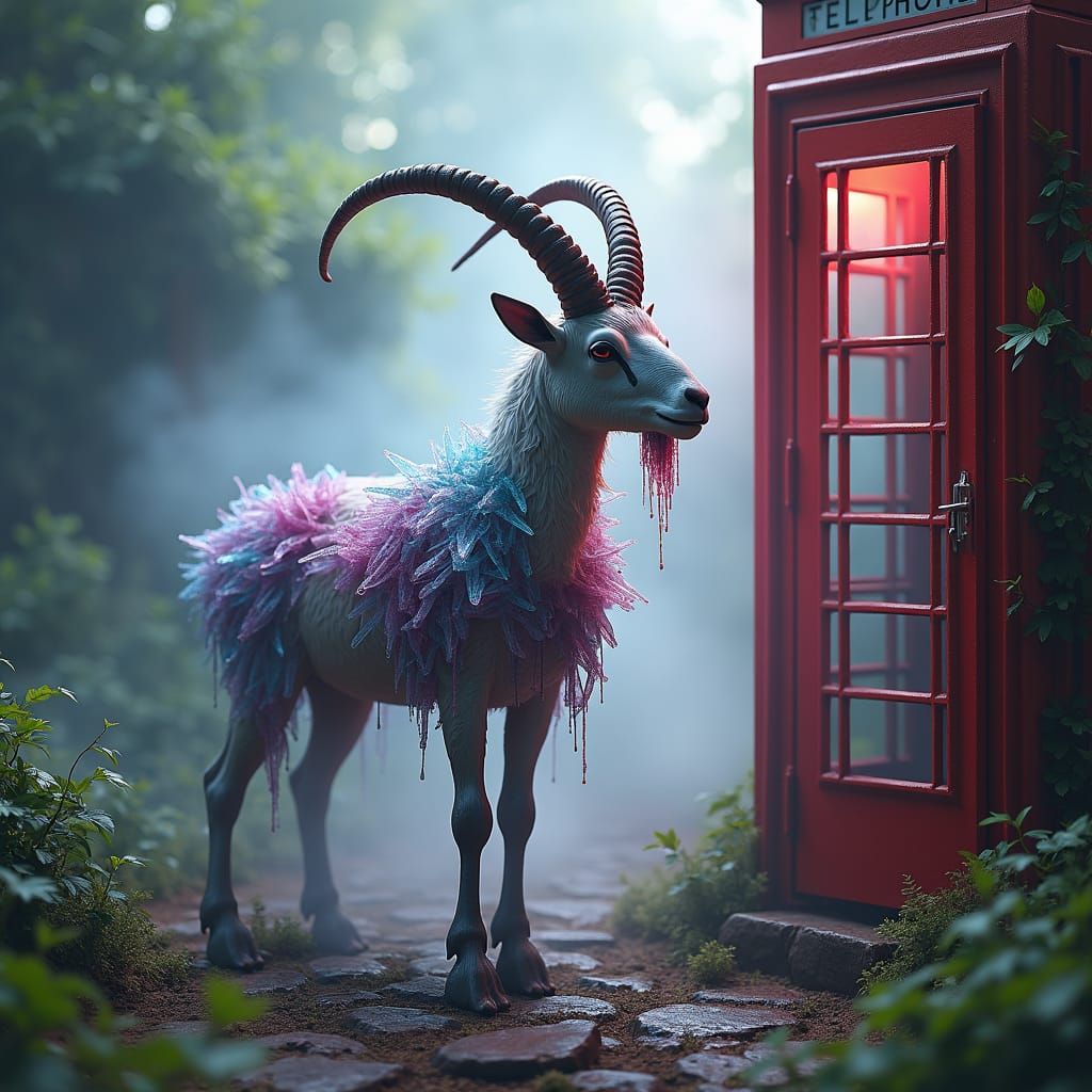 Gothic Goat in Evolving Mist, Detailed Matte Painting