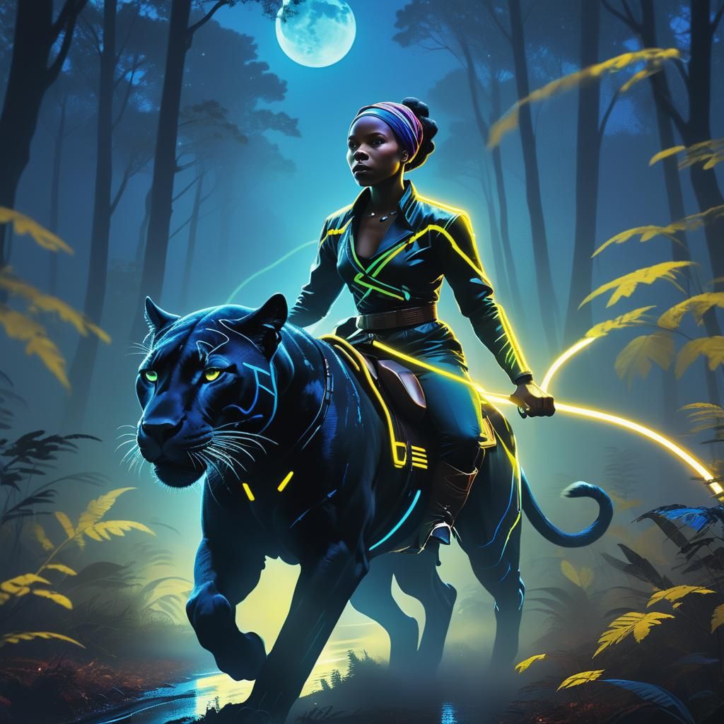 Harriet Tubman Rides a Neon Panther: Synthwave Art