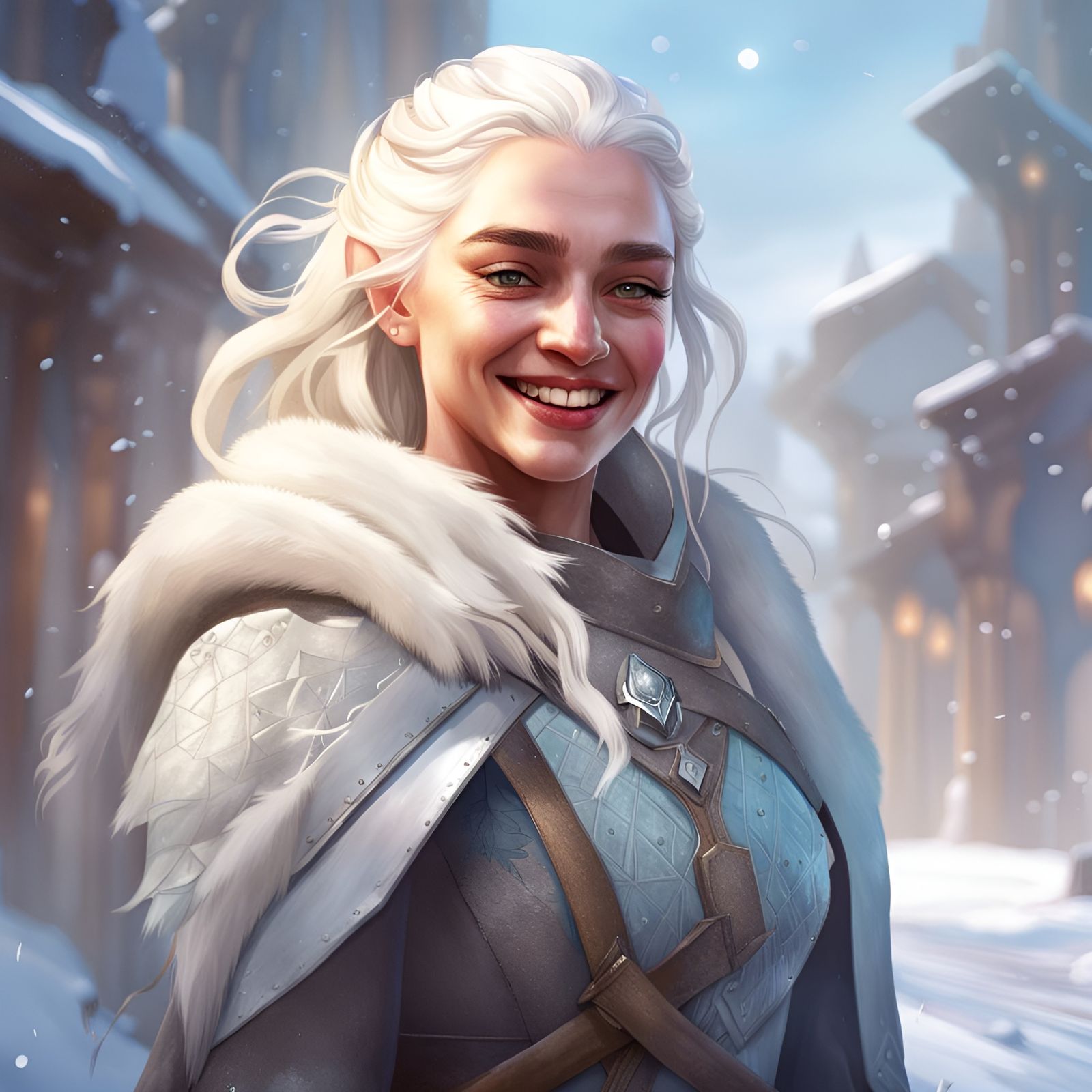 Daenerys  targaryen smiling in snow