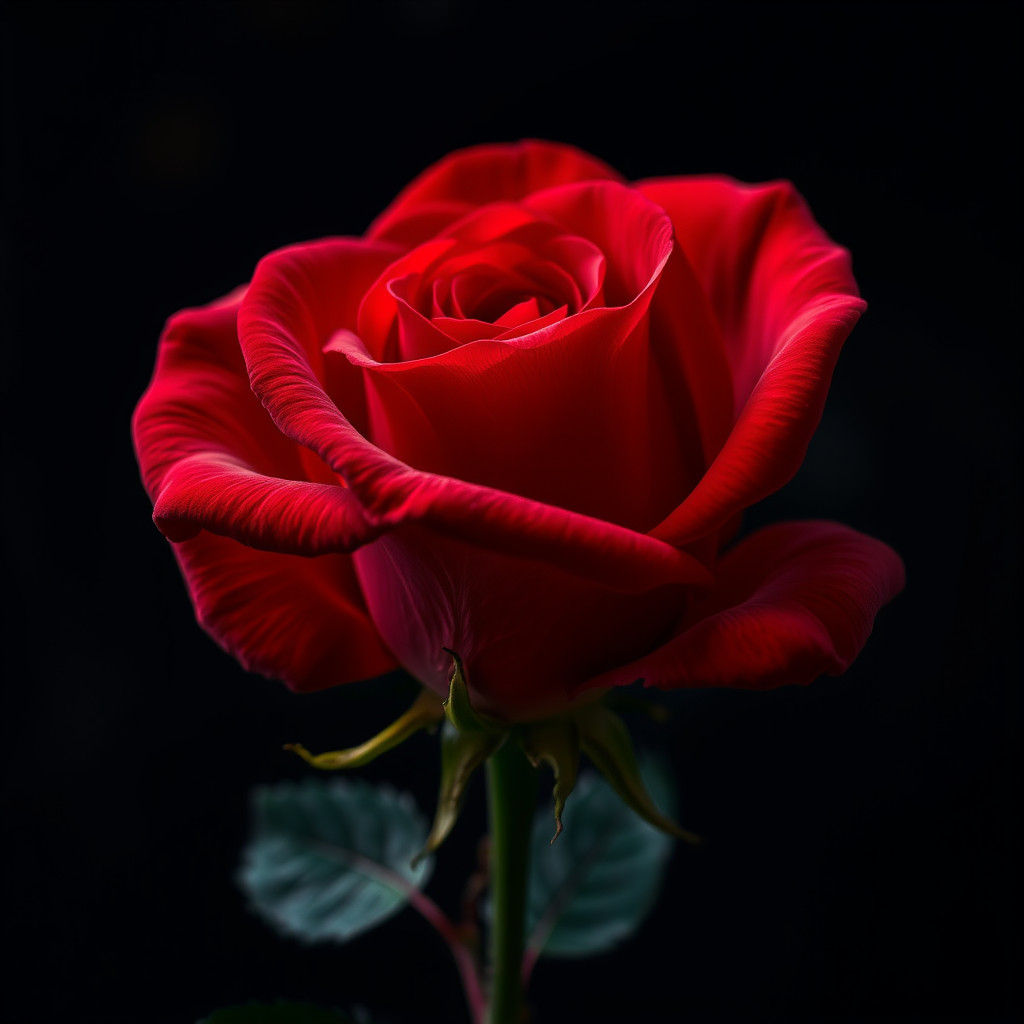 Dramatic Red Rose in Hyperrealistic Style