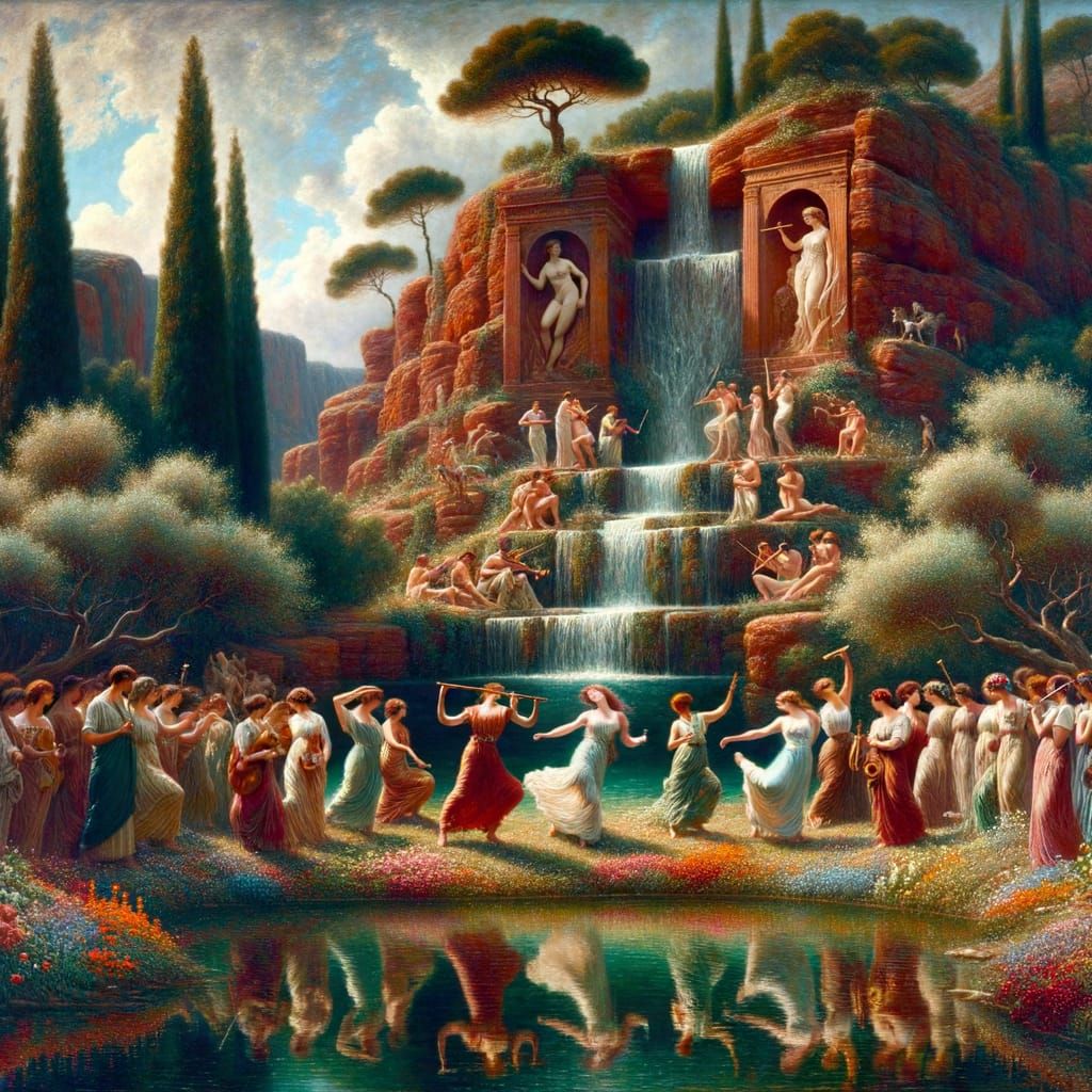 Pastoral Scene with Shepherds in Pre-Raphaelite Style