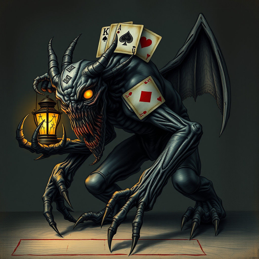 Nightmarish Tarot Card Creature in Gothic Style