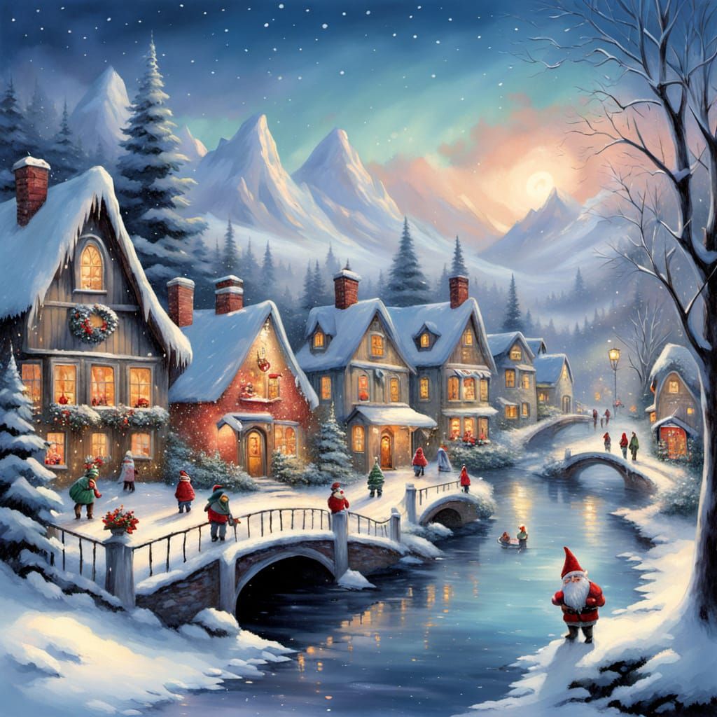 Enchanting Christmas Village with Gnomes and Ice Skating