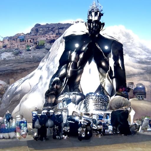 Chrome God in Desert: Hyperrealistic Photography