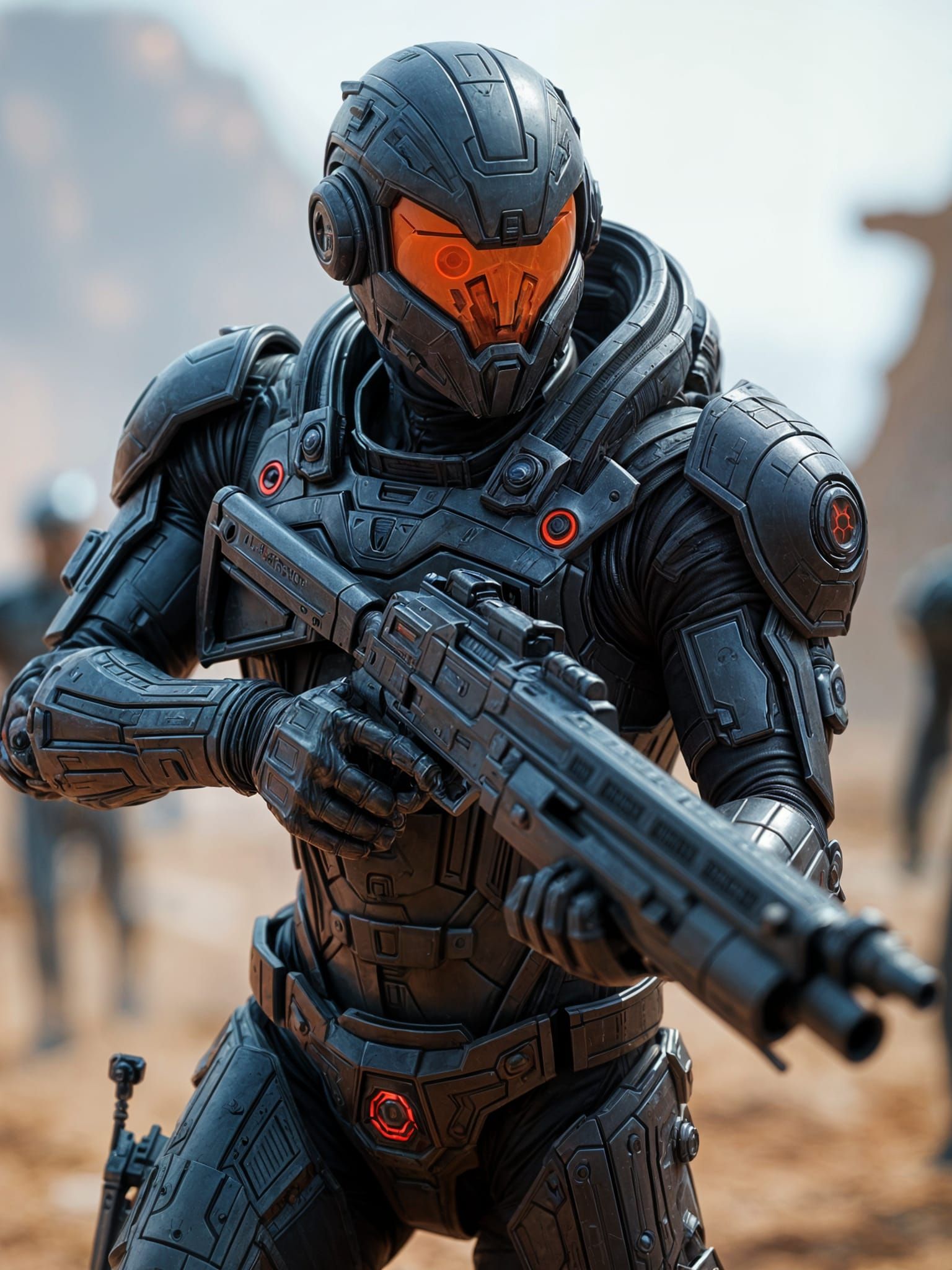 Mass Effect Commander in N7 Armor Fights Alien Cyborgs