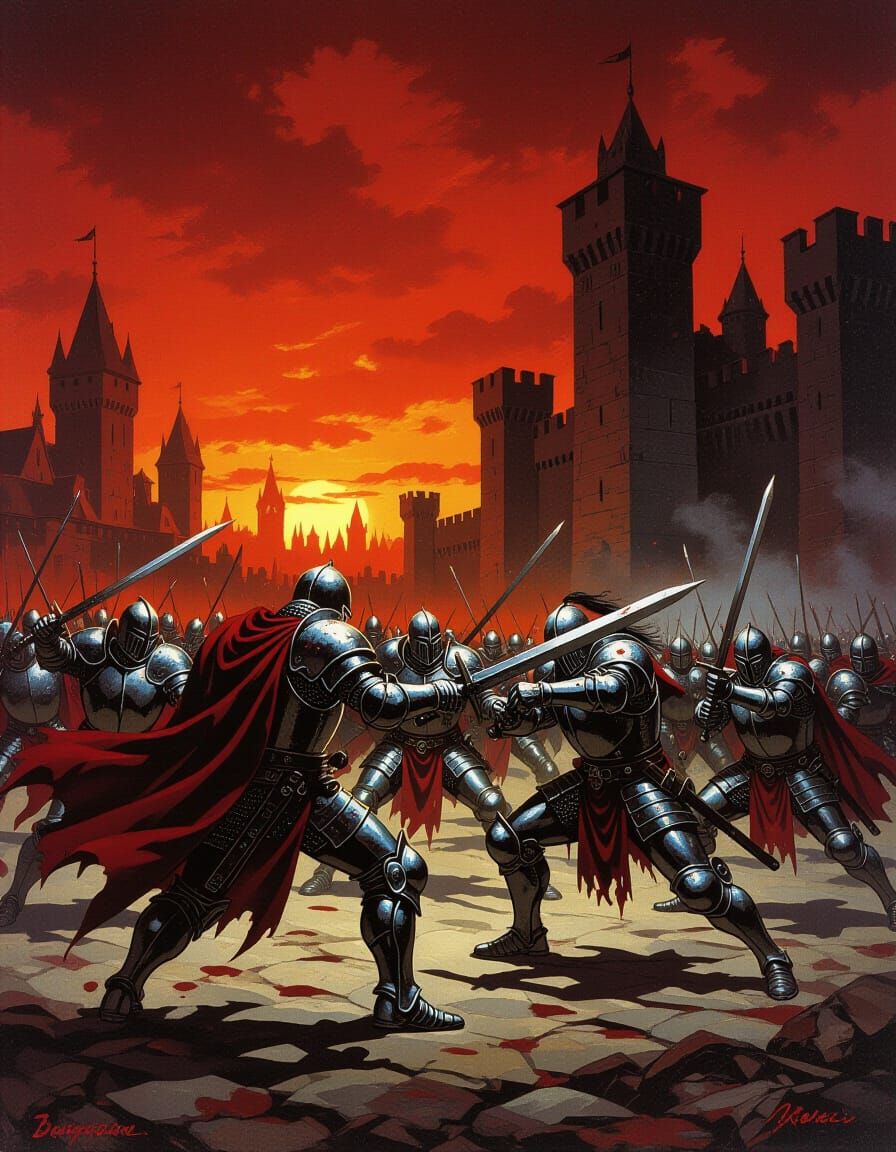 Armored Knights in Gothic Medieval Battle