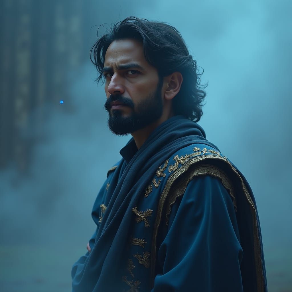 Contemplative Pakistani Man Portrait in Fantasy Style